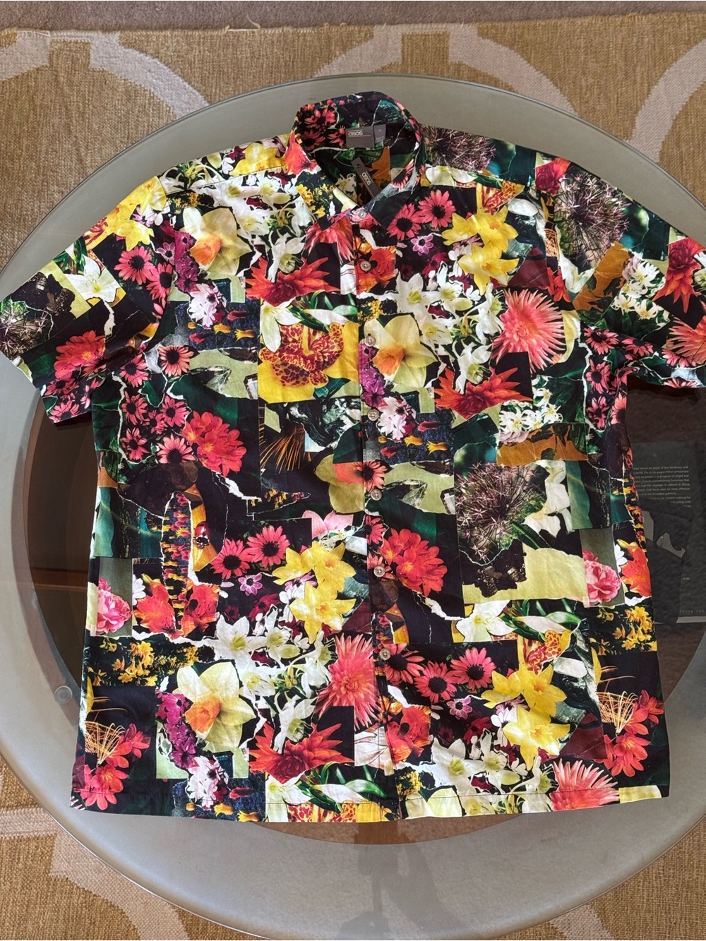 ASOS Multi-Color Floral Patchwork Short-Sleeve Button-Down Shirt 100% Cotton